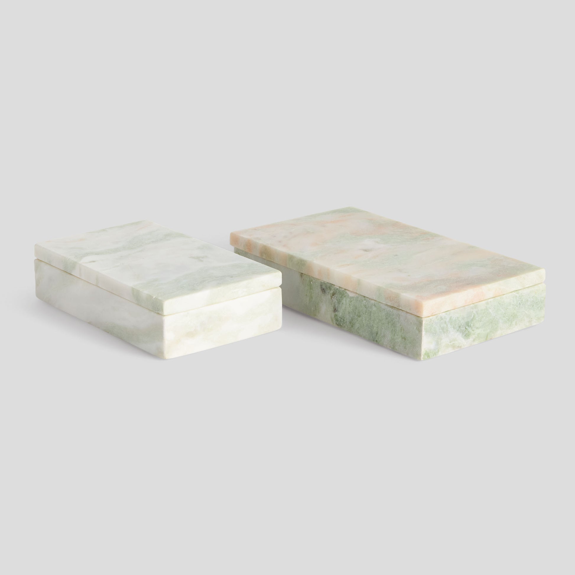Green marble lidded boxes (set of 2) - stylish home accent (Image1).