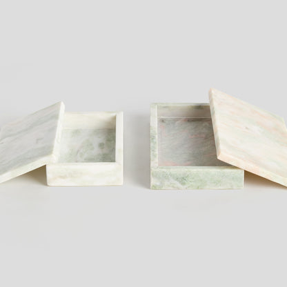 Green marble lidded boxes (set of 2) - stylish home accent (Image2).