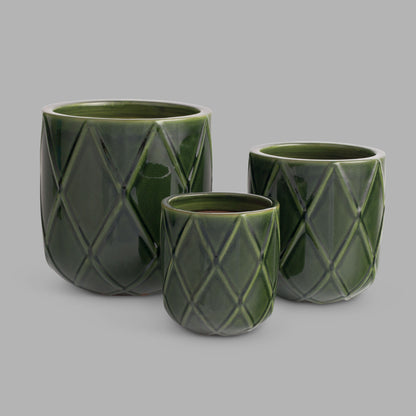 Green reactive glaze ceramic planters (set of 3) - stylish home accent (Image1).
