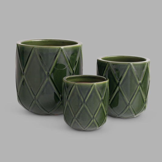 Green reactive glaze ceramic planters (set of 3) - stylish home accent (Image1).