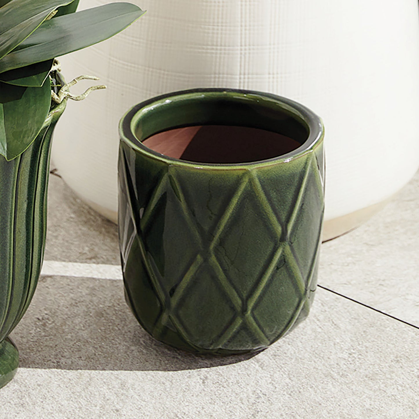 Green reactive glaze ceramic planters (set of 3) - stylish home accent (Image2).