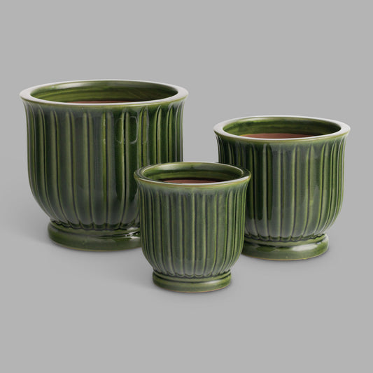 Green reactive glaze ceramic planters (set of 3) - stylish home accent (Image1).