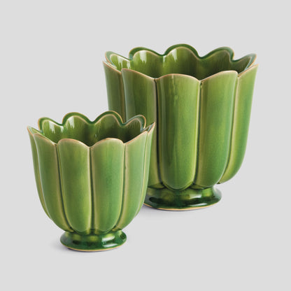 Green reactive glaze ceramic pots (set of 2) - stylish home accent (Image1).