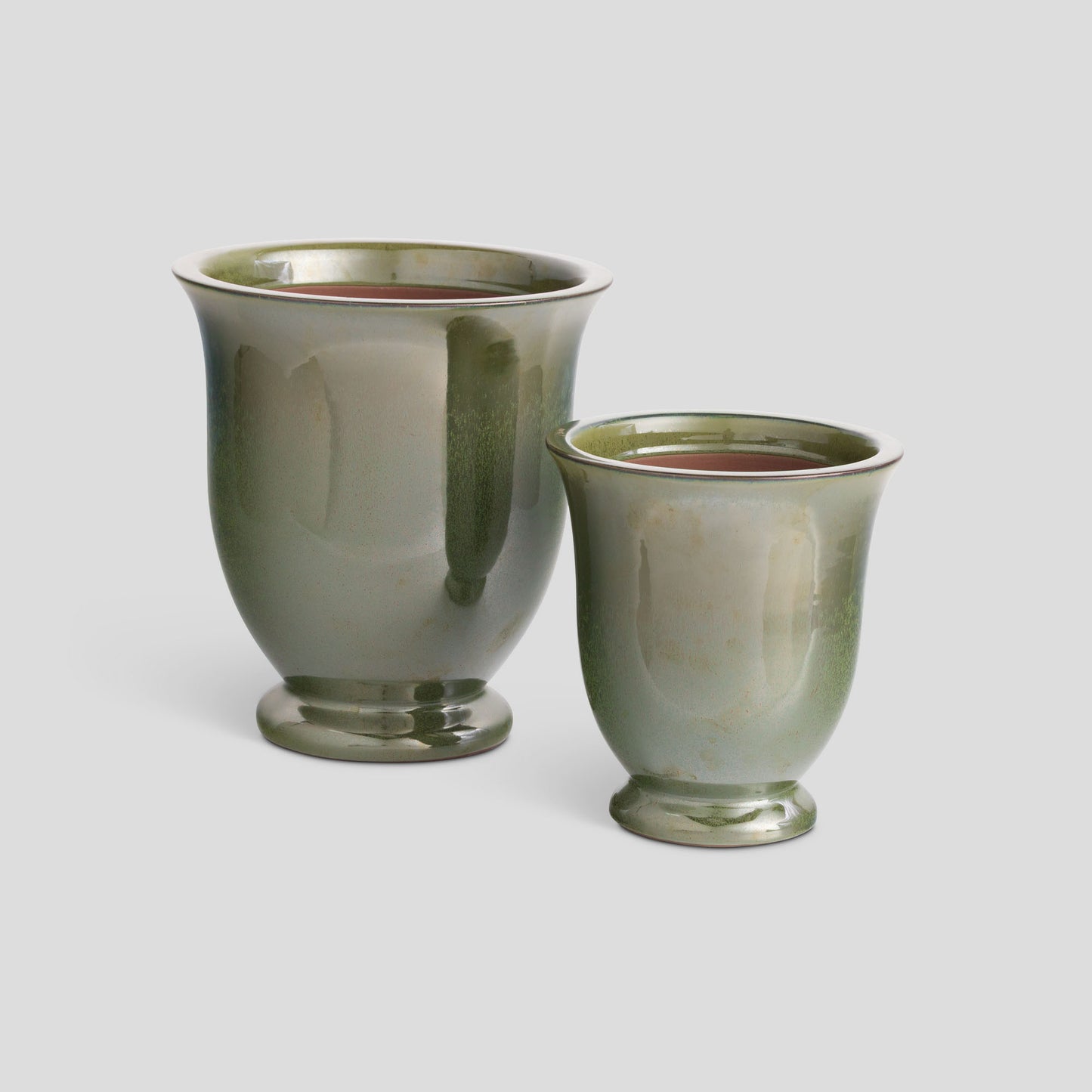 Green reactive glaze ceramic pots (set of 2) - stylish home accent (Image1).