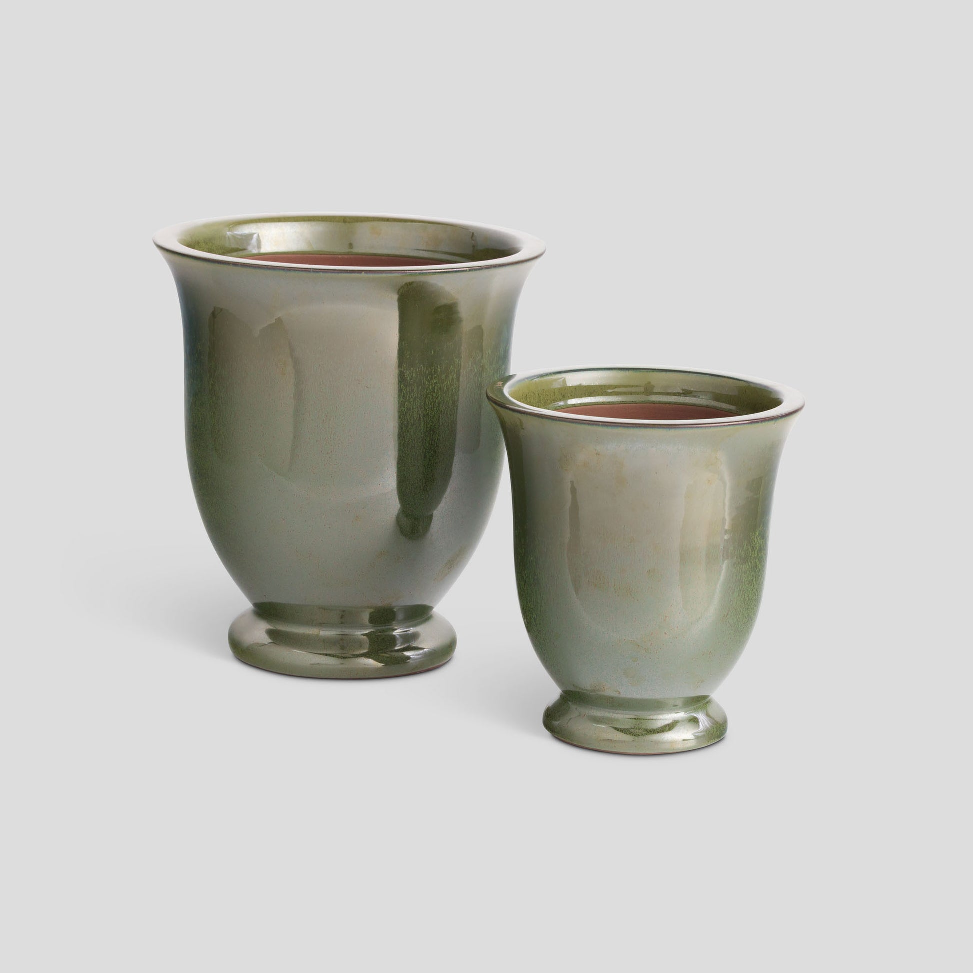 Green reactive glaze ceramic pots (set of 2) - stylish home accent (Image1).