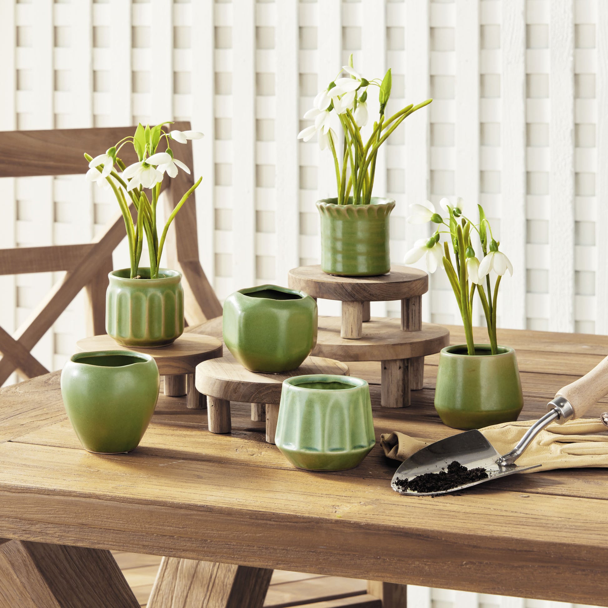 cache pots for plants green stoneware mini cachepots (set of 6)