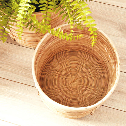 handwoven cane rattan baskets, top view.