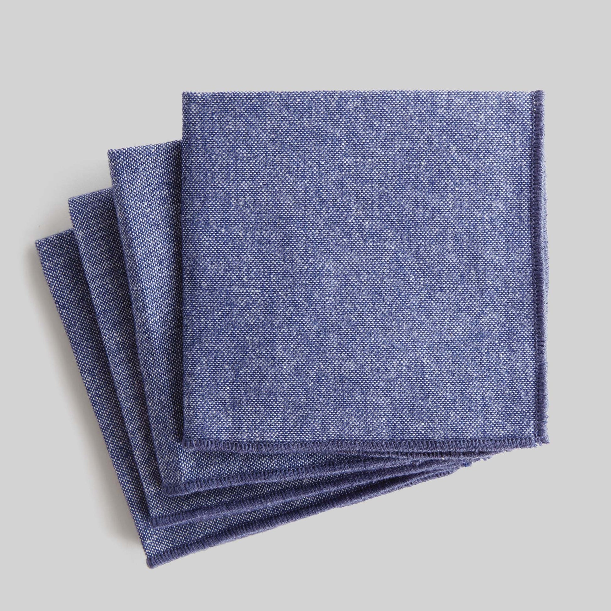 Heathered blue with navy border cotton cocktail napkins (set of 4) - stylish home accent (Image1).