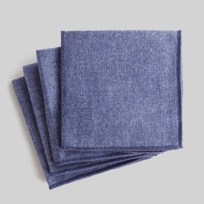 Heathered blue with navy border cotton cocktail napkins (set of 4) - stylish home accent (Image1).