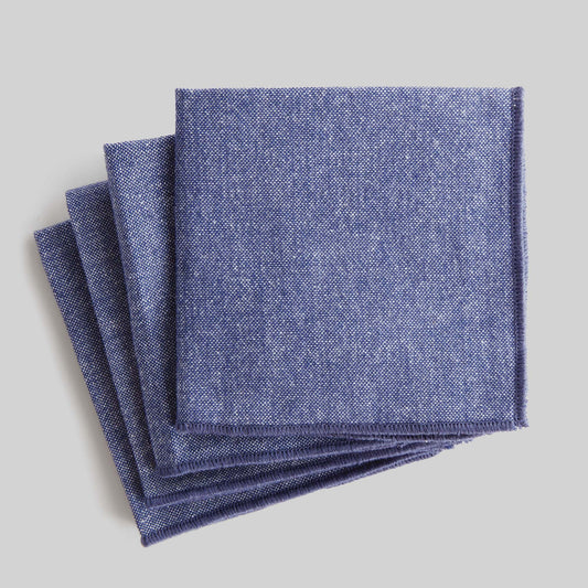 Heathered blue with navy border cotton cocktail napkins (set of 4) - stylish home accent (Image1).