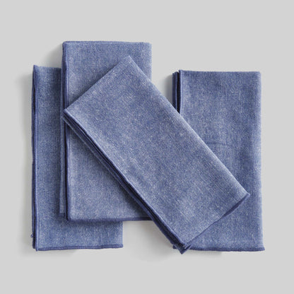 Heathered blue with navy border cotton dinner napkins (set of 4) - stylish home accent (Image3).