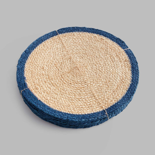 Jute round placemats with navy border (set of 8) - stylish home accent (Image4).