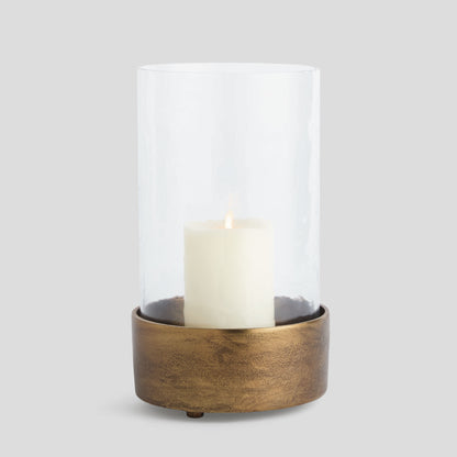 Large antique brass hammered glass hurricane - stylish home accent (Image1).