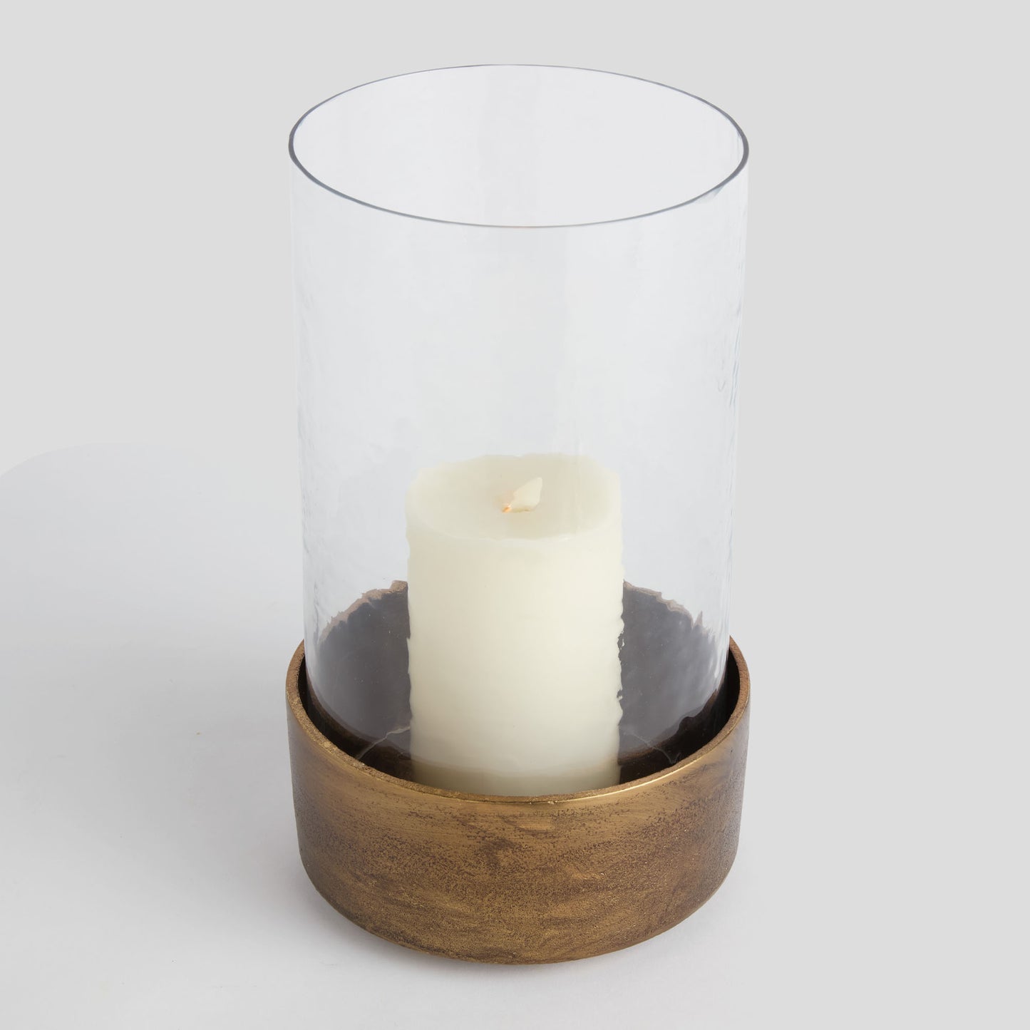 Large antique brass hammered glass hurricane - stylish home accent (Image4).