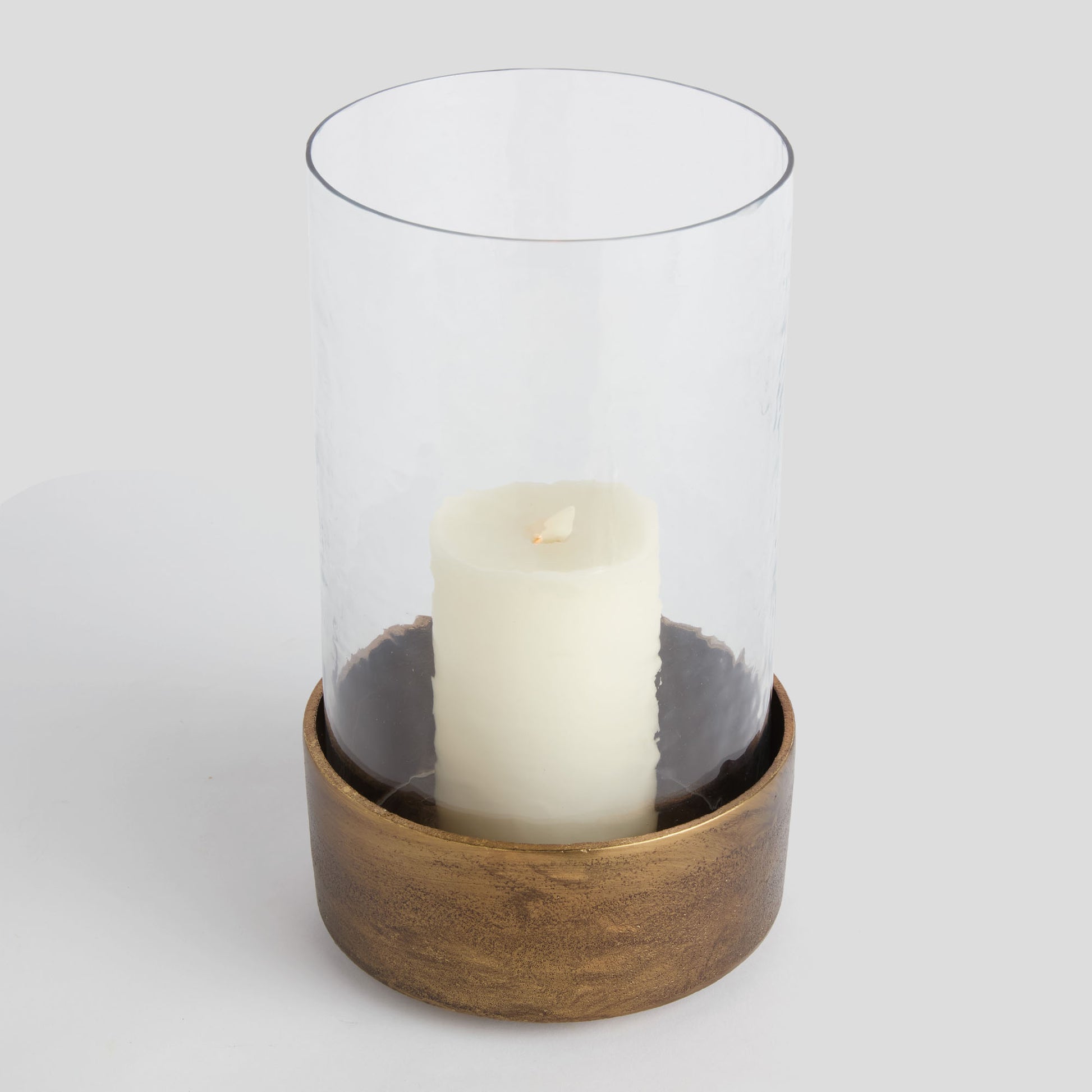 Large antique brass hammered glass hurricane - stylish home accent (Image4).