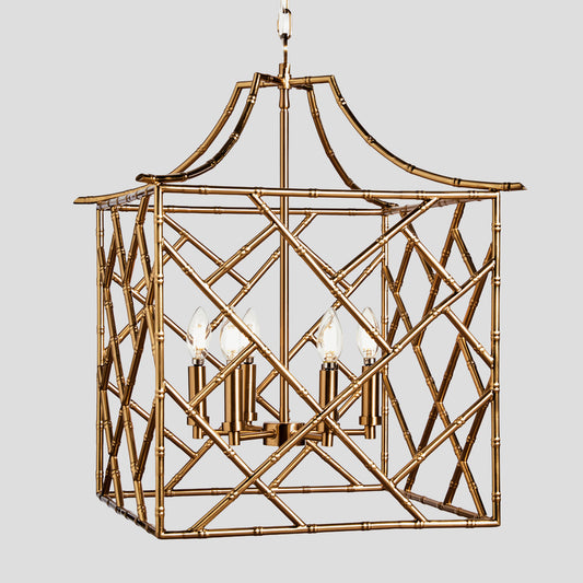 Large brass bamboo pendant light - stylish home accent (Image1).