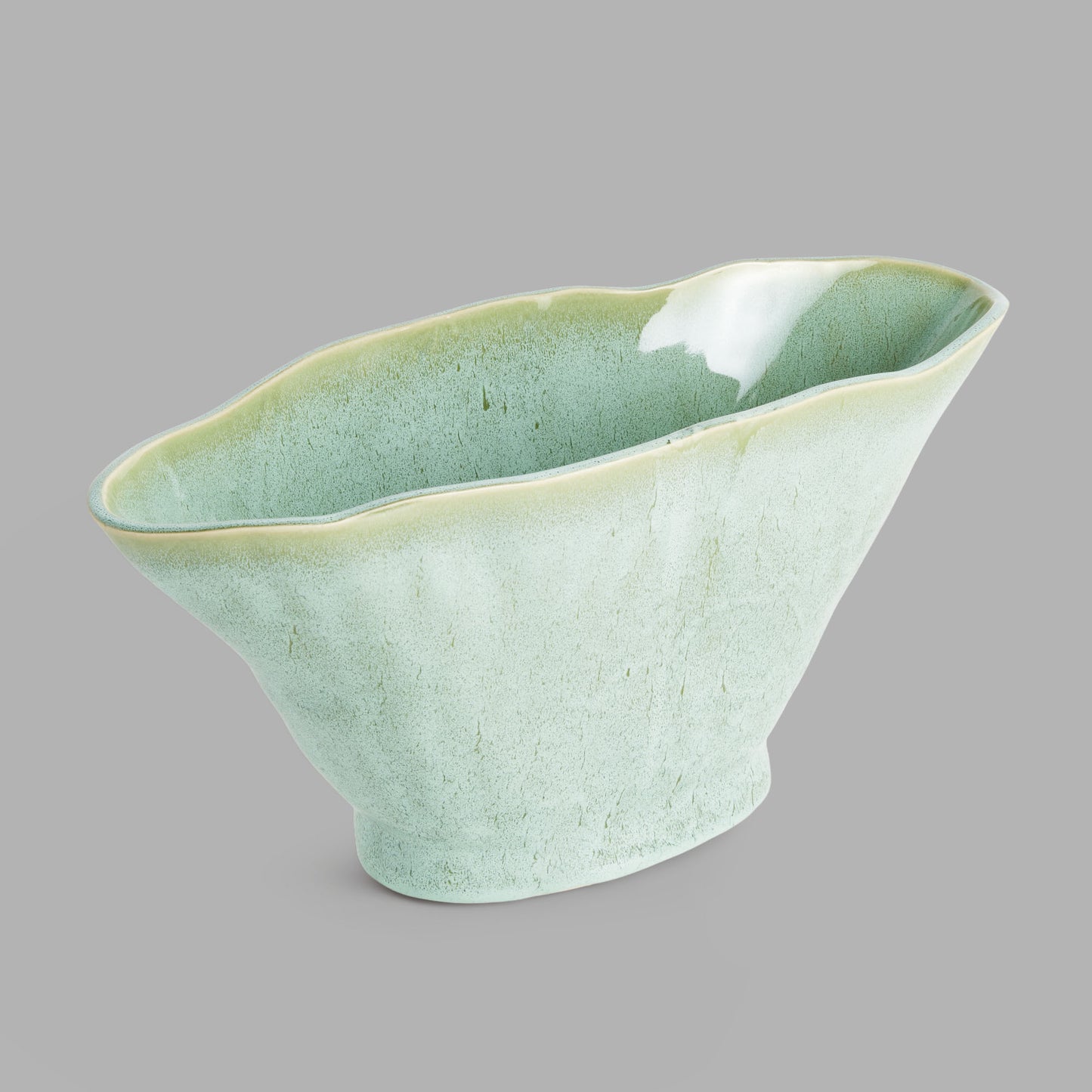 Large green handcrafted ceramic oval vase - stylish home accent (Image1).