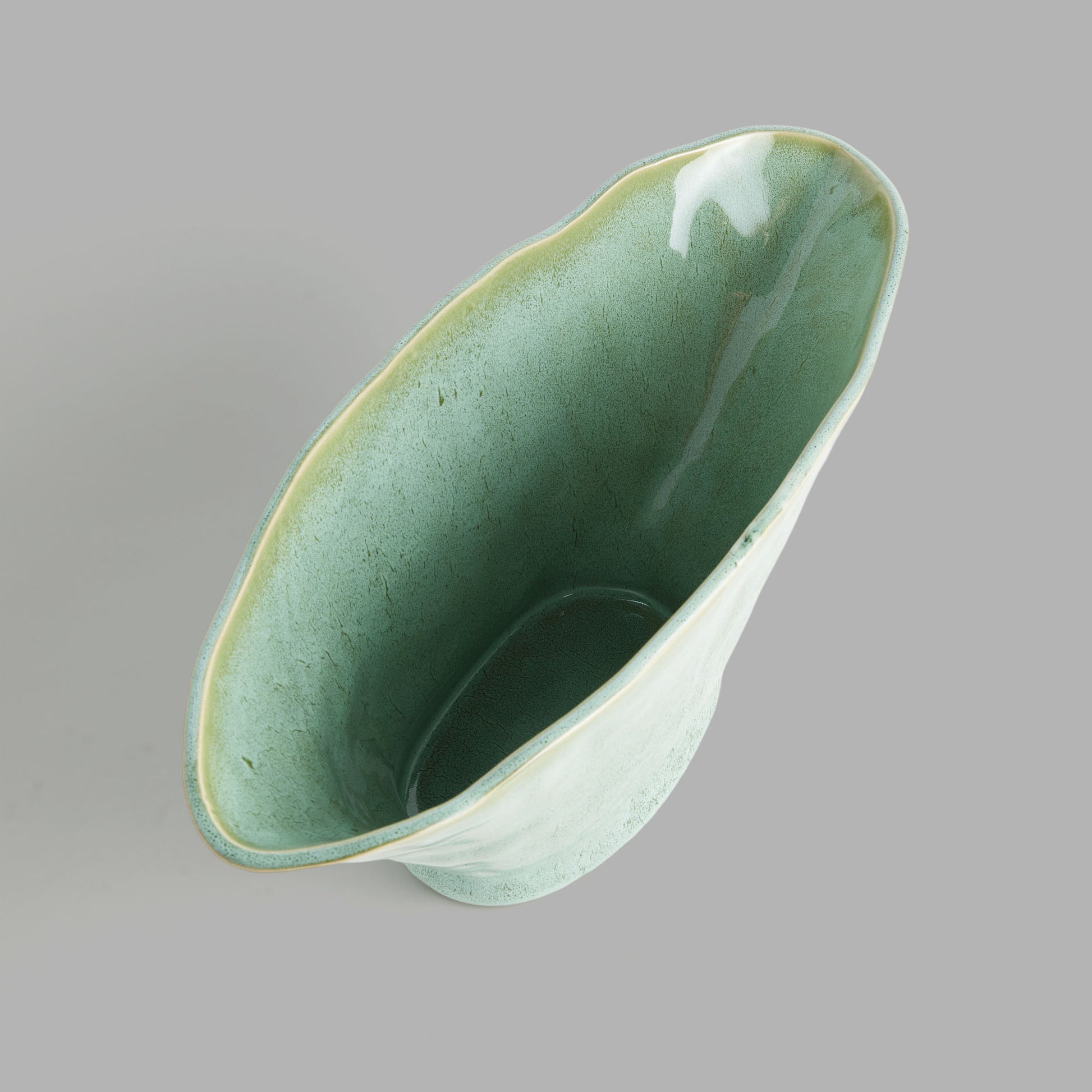 Large green handcrafted ceramic oval vase - stylish home accent (Image3).