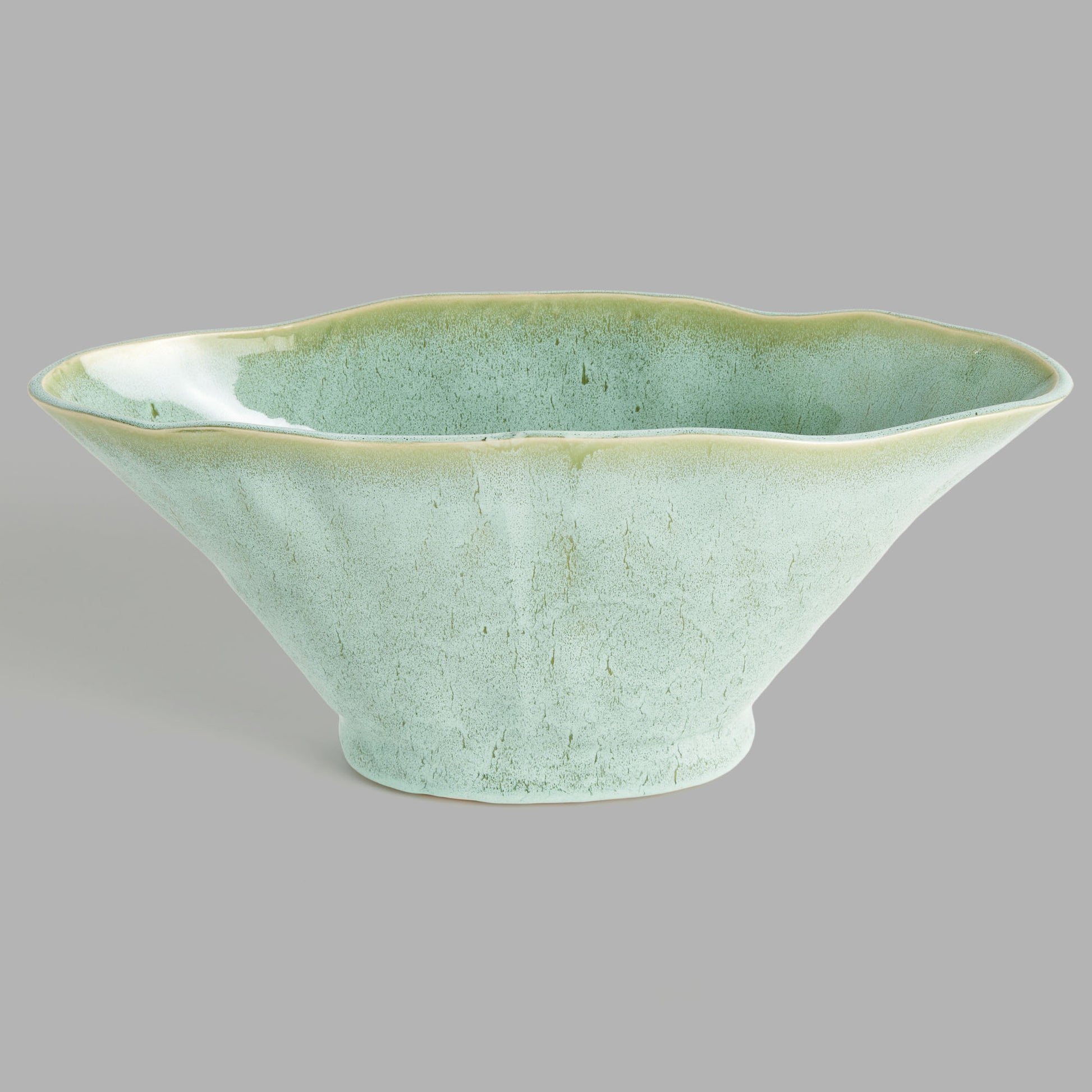 Large green handcrafted ceramic oval vase - stylish home accent (Image4).
