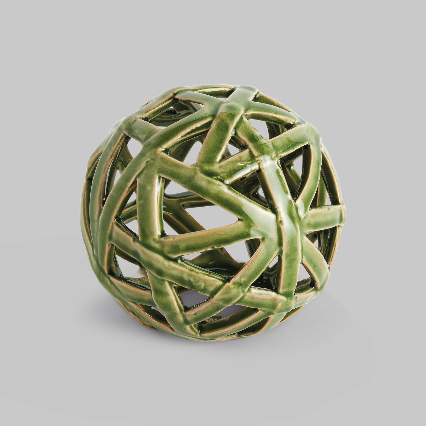 Large green reactive glaze ceramic orb - stylish home accent (Image1).