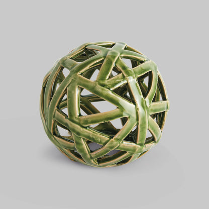 Large green reactive glaze ceramic orb - stylish home accent (Image1).