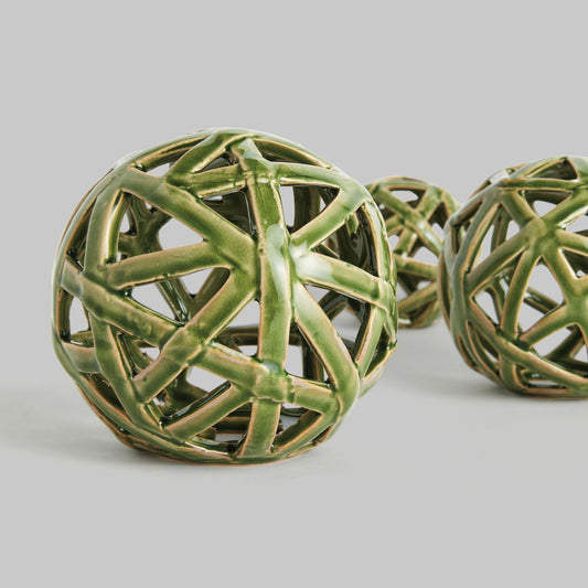 Large green reactive glaze ceramic orb - stylish home accent (Image2).
