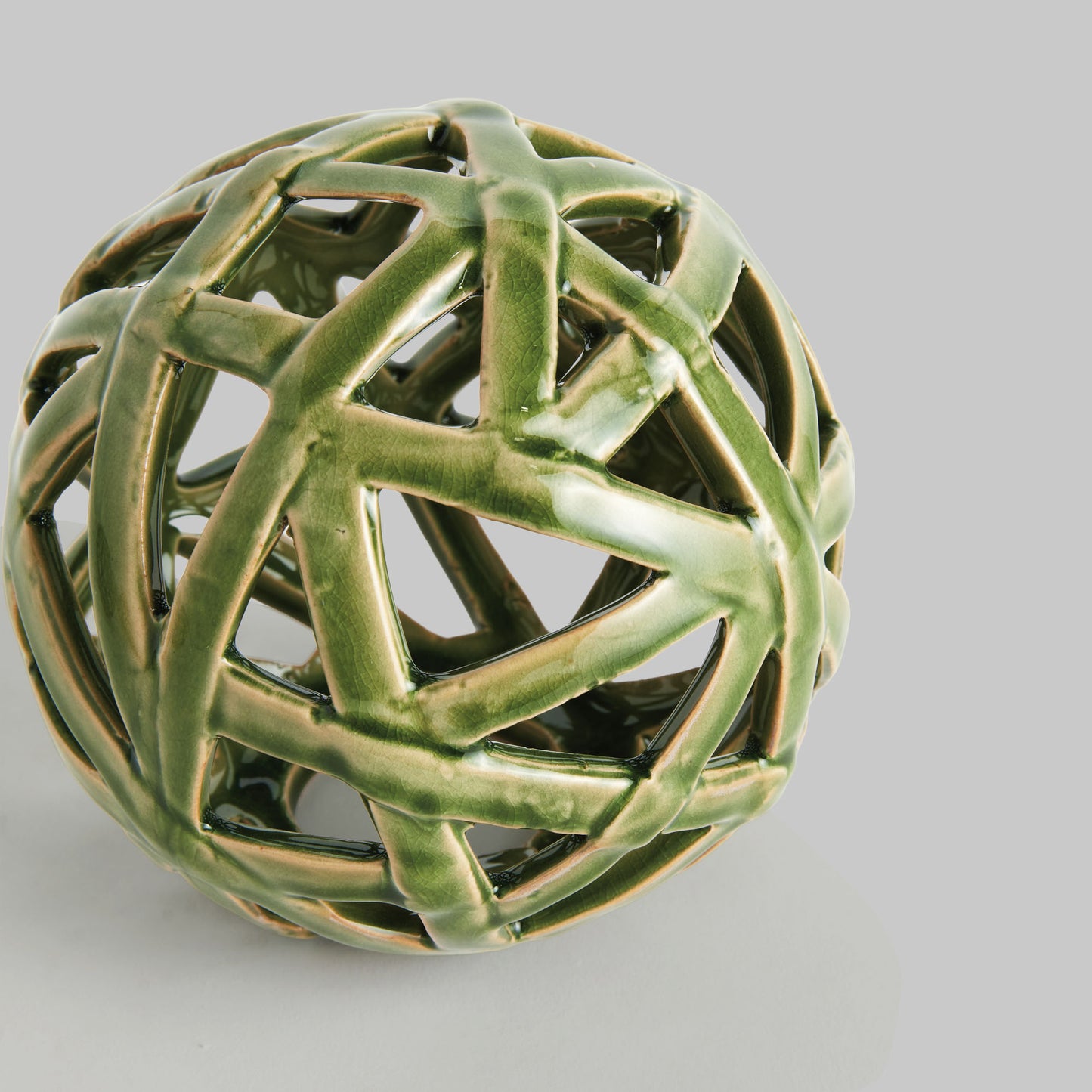 Large green reactive glaze ceramic orb - stylish home accent (Image3).