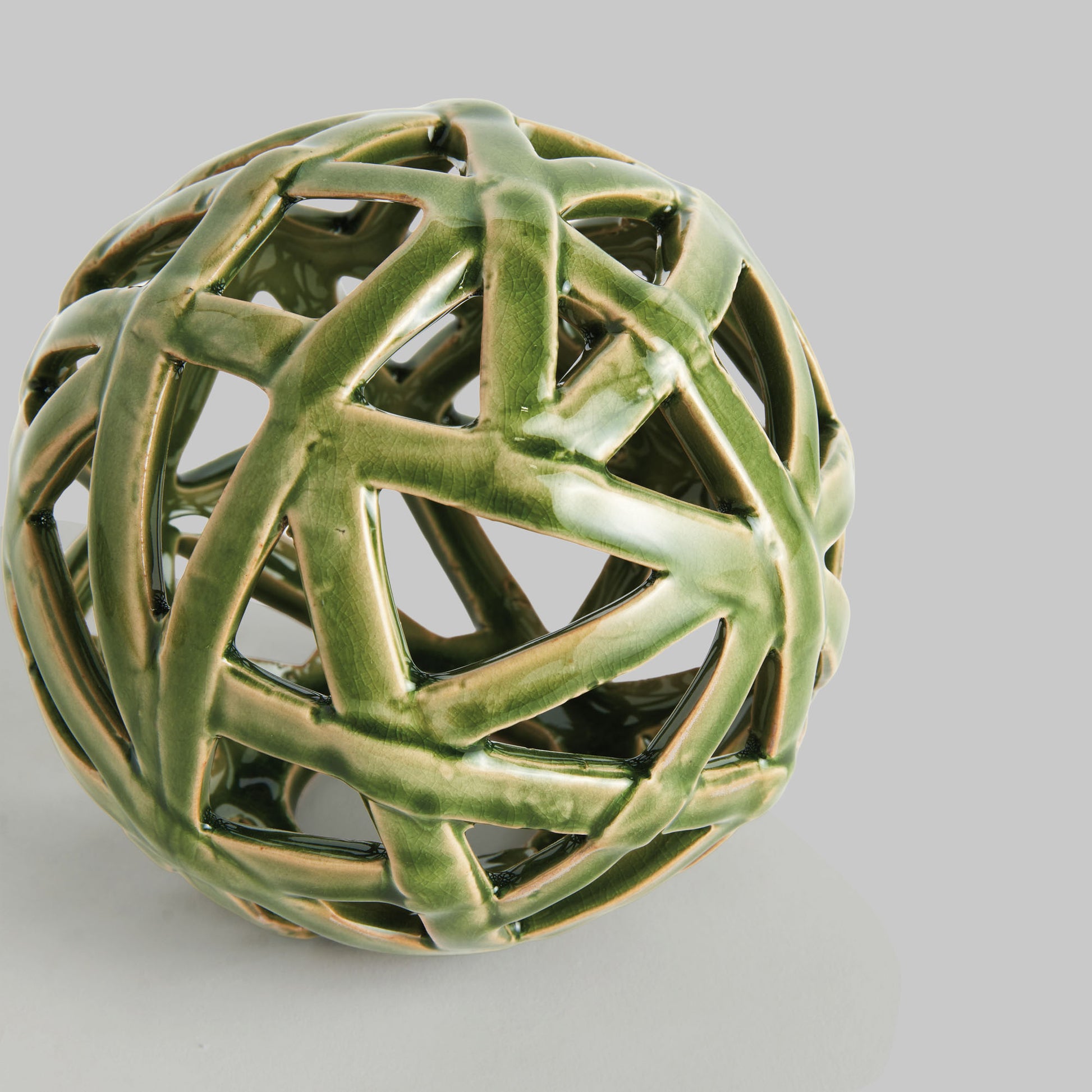 Large green reactive glaze ceramic orb - stylish home accent (Image3).