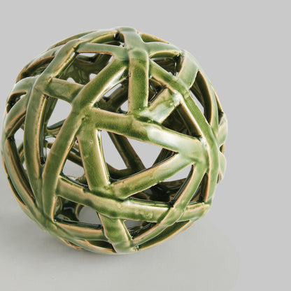 Large green reactive glaze ceramic orb - stylish home accent (Image3).