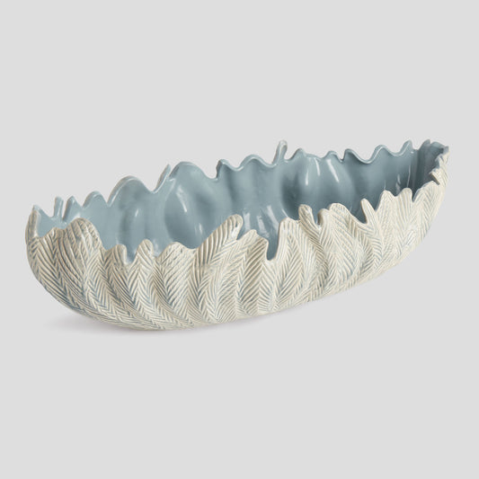 Large light blue reactive glaze clay decorative oval bowl - stylish home accent (Image1).