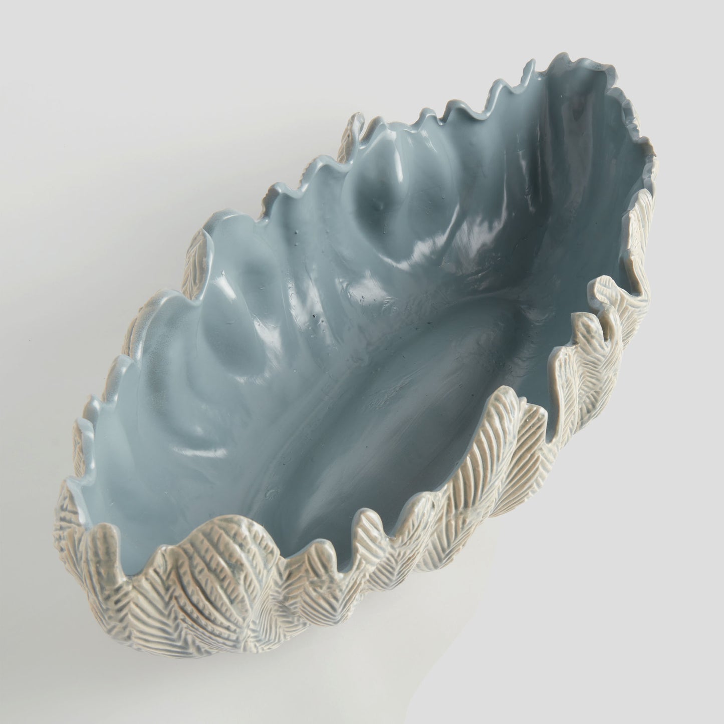 Large light blue reactive glaze clay decorative oval bowl - stylish home accent (Image2).