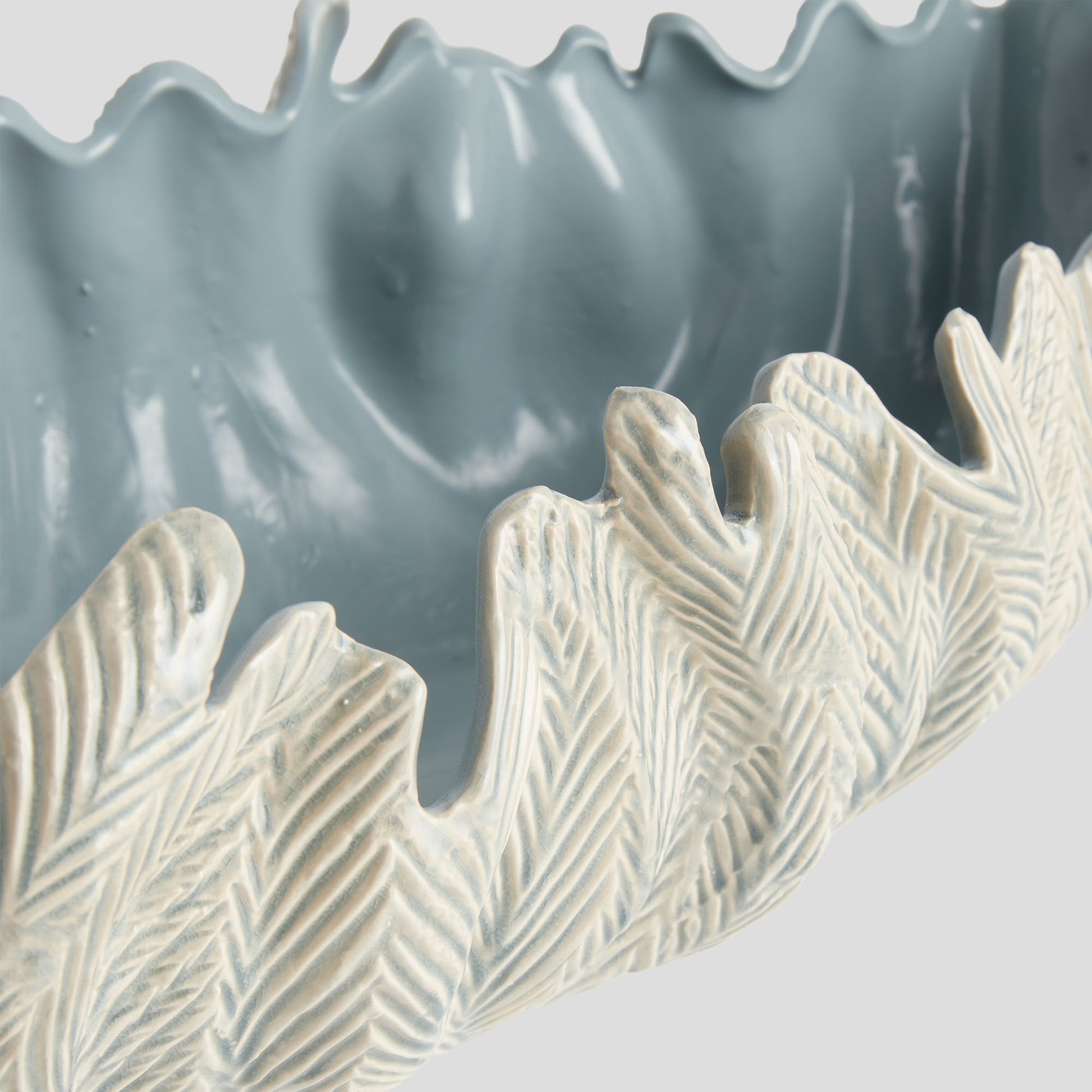 Large light blue reactive glaze clay decorative oval bowl - stylish home accent (Image3).