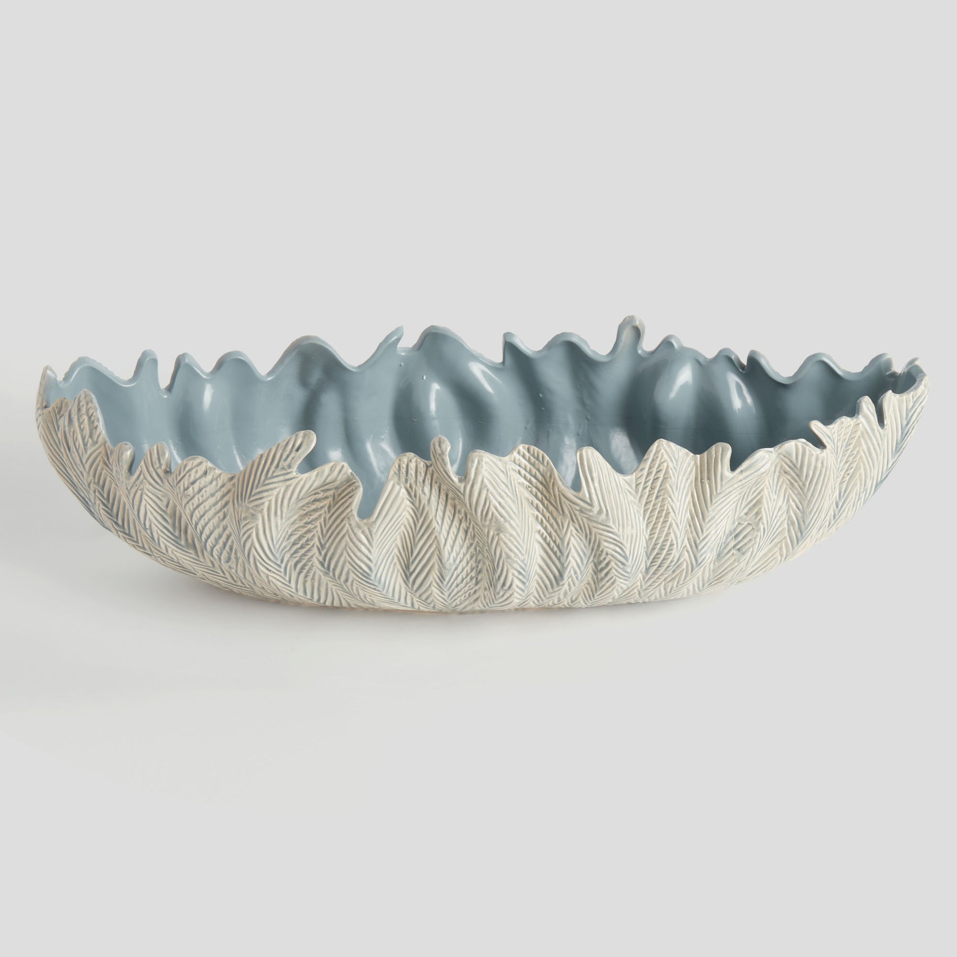 Large light blue reactive glaze clay decorative oval bowl - stylish home accent (Image4).