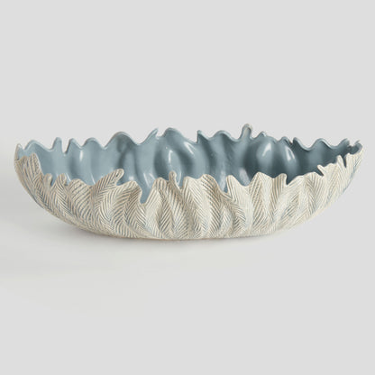 Large light blue reactive glaze clay decorative oval bowl - stylish home accent (Image4).