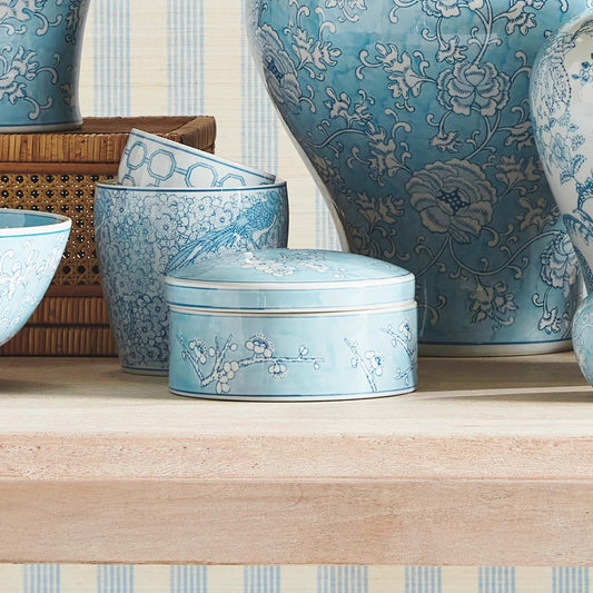 Large round light blue hand-painted porcelain lidded box - stylish home accent (Image6).