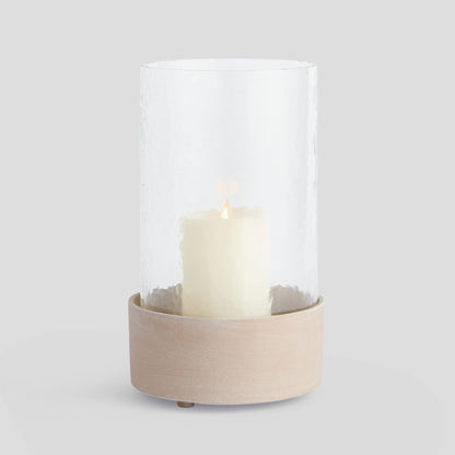 Large sandstone cylinder hurricane candleholder - stylish home accent (Image1).