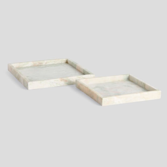 Large square green marble trays (set of 2) - stylish home accent (Image1).