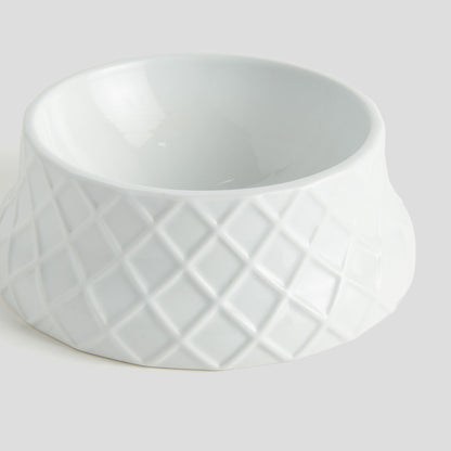 Large white handcrafted porcelain trellis dog bowl - stylish home accent (Image2).