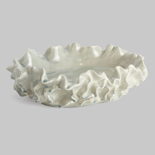 Large white handcrafted stoneware decorative bowl - stylish home accent (Image1).