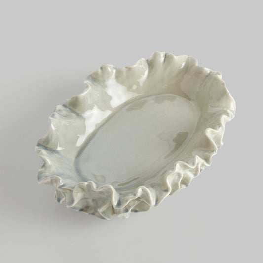 Large white handcrafted stoneware decorative bowl - stylish home accent (Image2).