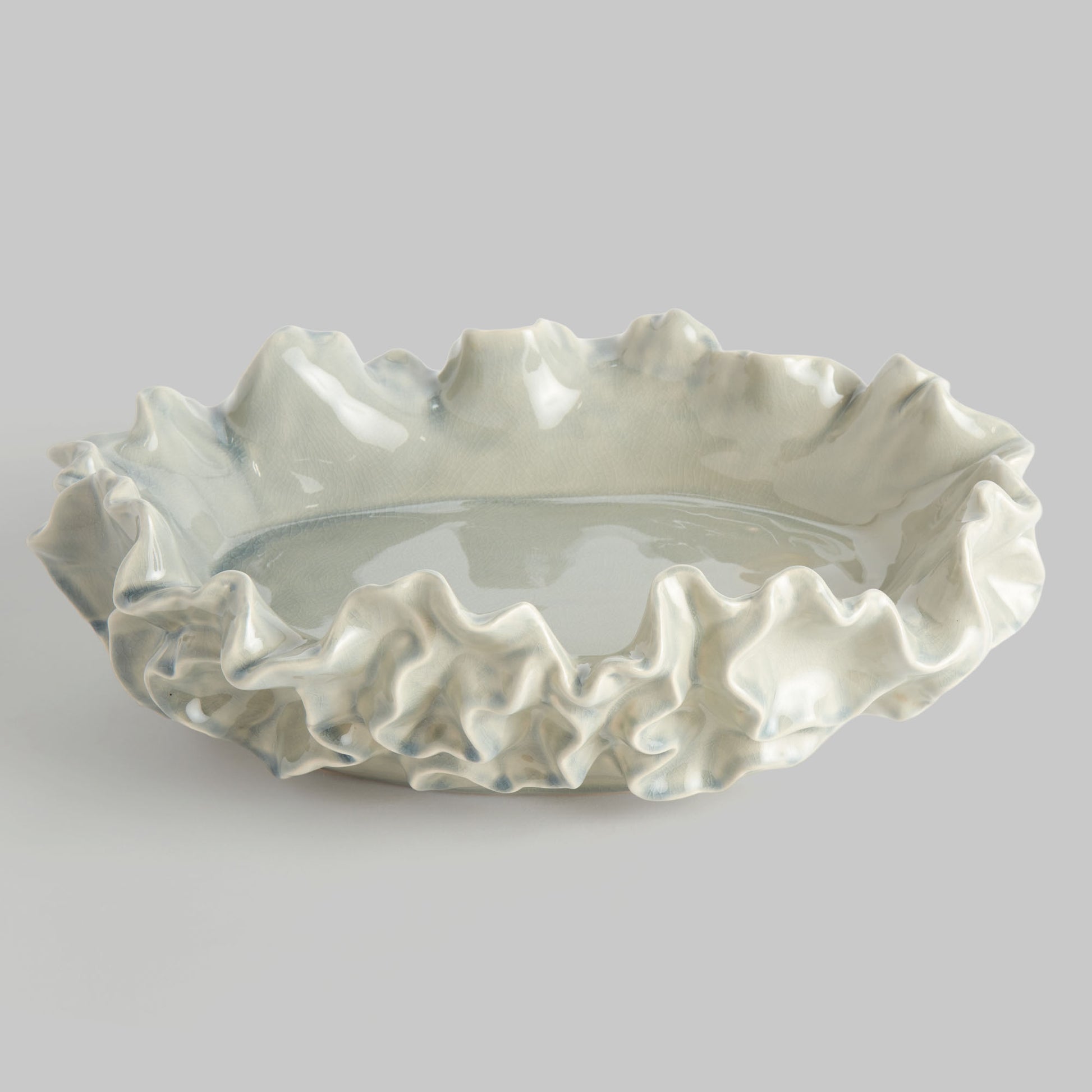 Large white handcrafted stoneware decorative bowl - stylish home accent (Image4).