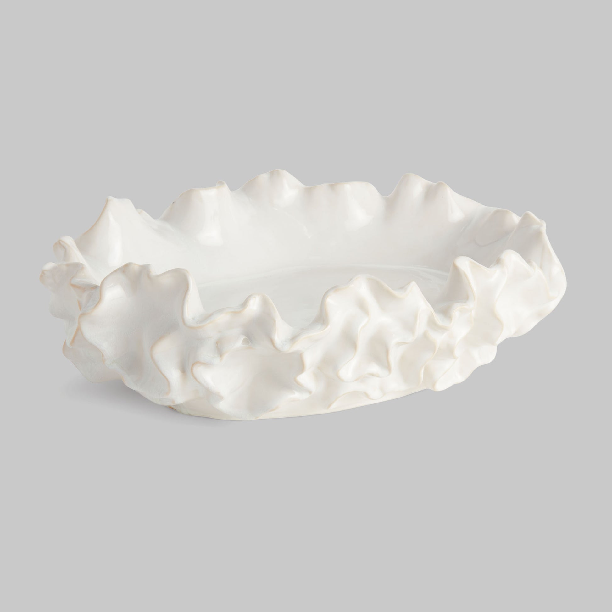 Large white handcrafted stoneware decorative bowl - stylish home accent (Image1).