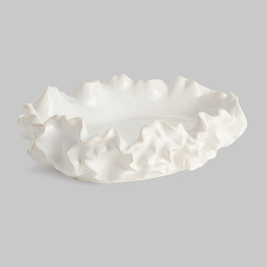 Large white handcrafted stoneware decorative bowl - stylish home accent (Image1).