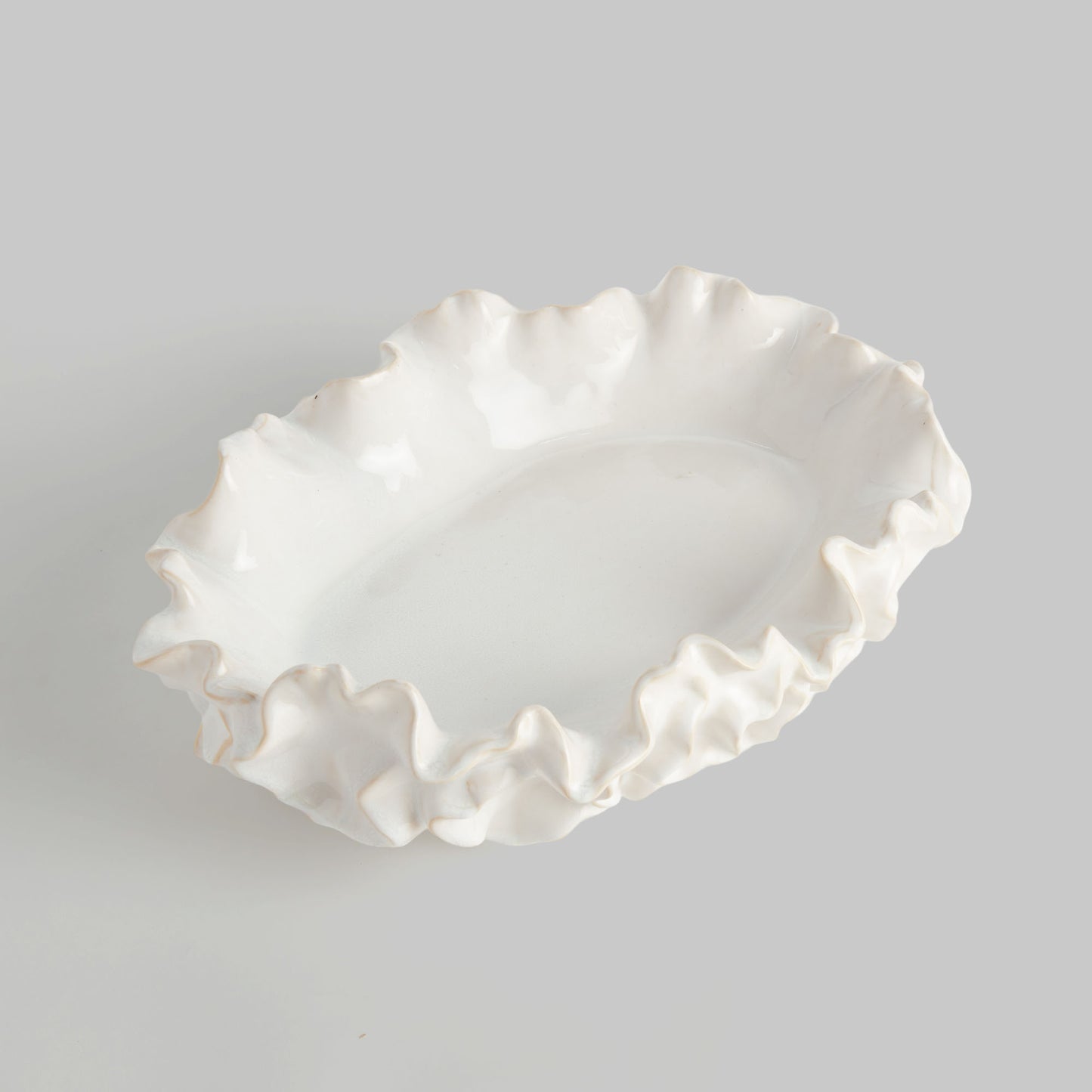 Large white handcrafted stoneware decorative bowl - stylish home accent (Image2).