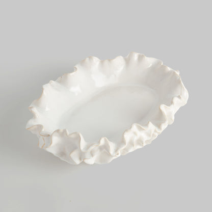 Large white handcrafted stoneware decorative bowl - stylish home accent (Image2).