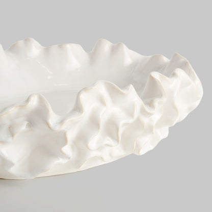 Large white handcrafted stoneware decorative bowl - stylish home accent (Image3).