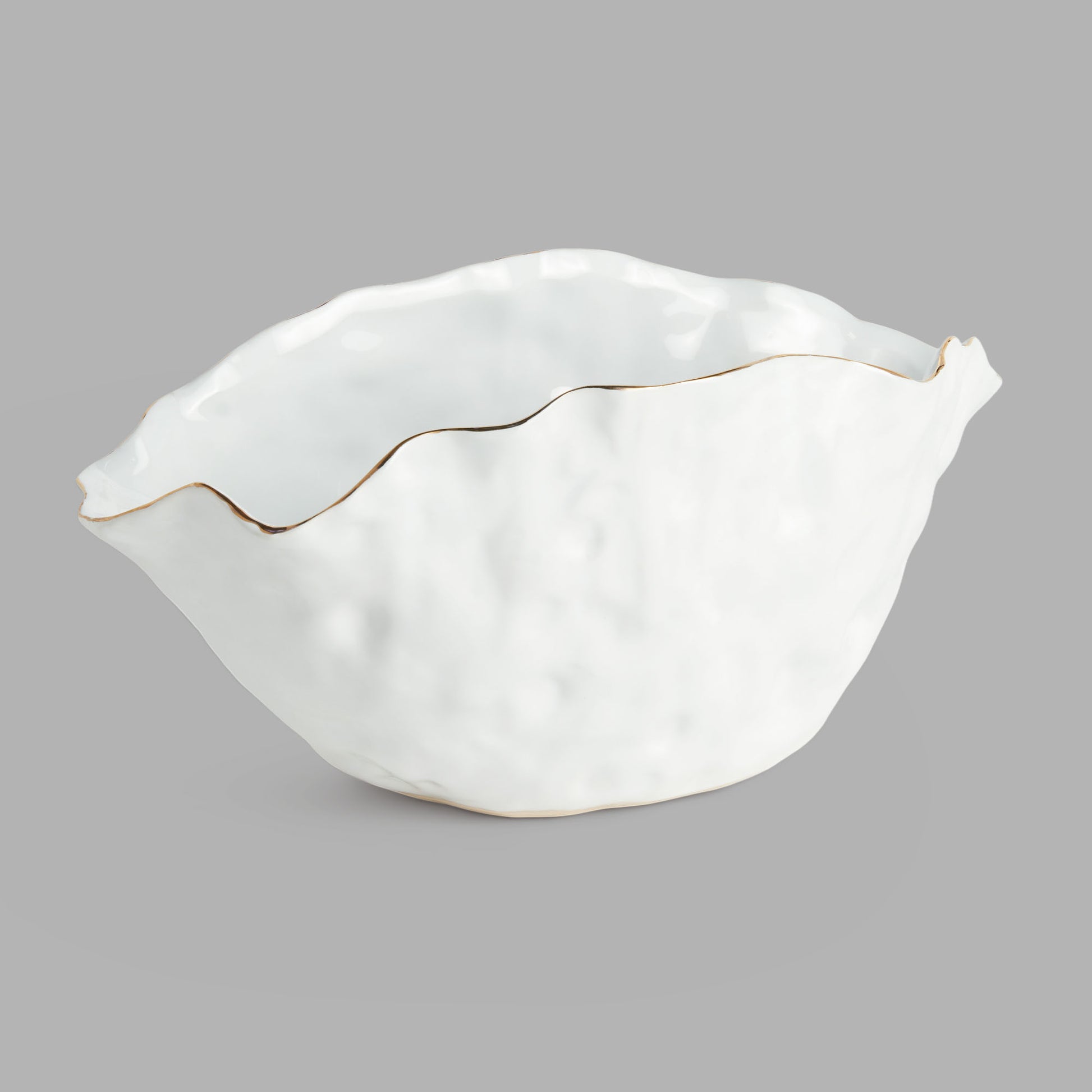Large wide white gold-tipped ceramic vase - stylish home accent (Image1).
