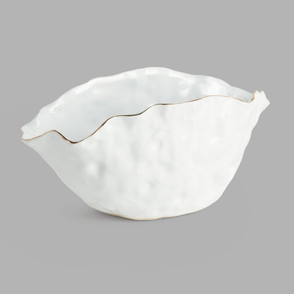 Large wide white gold-tipped ceramic vase - stylish home accent (Image1).