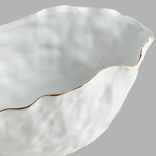 Large wide white gold-tipped ceramic vase - stylish home accent (Image2).