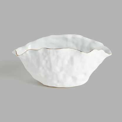 Large wide white gold-tipped ceramic vase - stylish home accent (Image4).